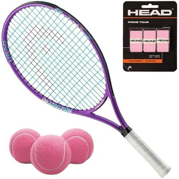 Head Instinct 23 Inch Junior Tennis Racquet Bundled with Balls and Overgrips in Your Choice of Color – Optional Tennis Bag