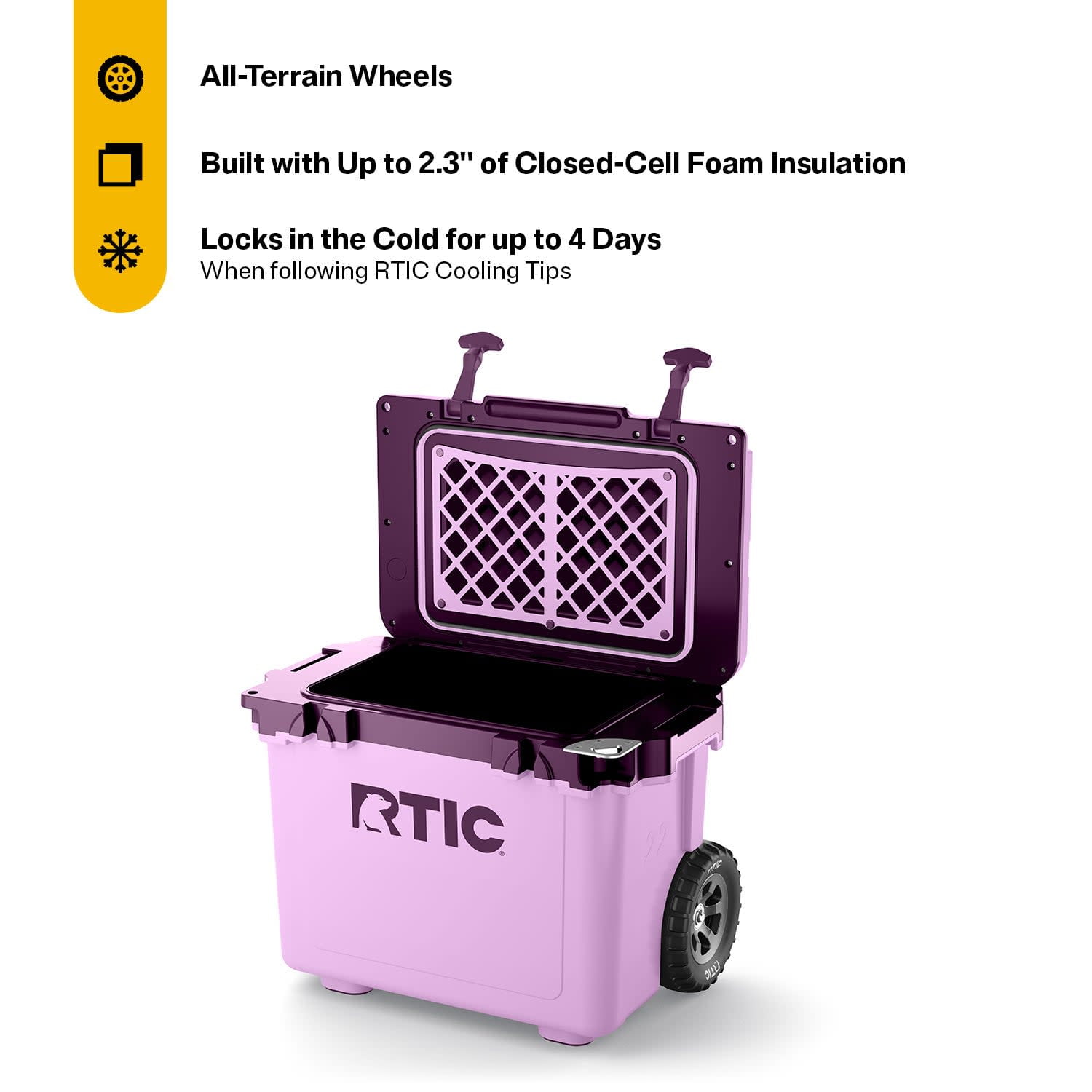 RTIC 22 QT Wheeled Hard-Sided Cooler, Fits 28 Cans or 6 Wine Bottles, Lavender/Plum