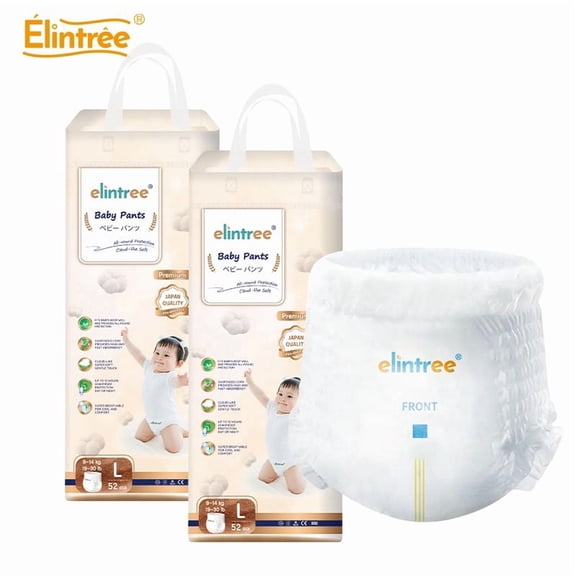 ELINTREE Premium Baby Diapers Pants Size L 52 Count High Absorbency
