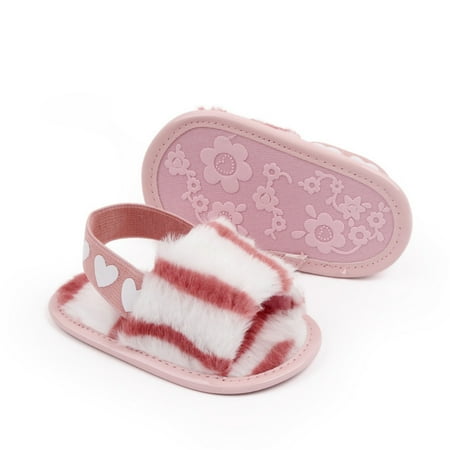 

Infant Baby Girls Anti-slip Sandals Toddler Faux Fur Tie-dye Slippers House Shoes