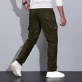 thumbnail image 5 of Dagugfen Mens Pants Fall Winter Flare Leg Elastic Waist Drawstring Side Zipper Casual Cargo Sports Pants Pockets, 5 of 8