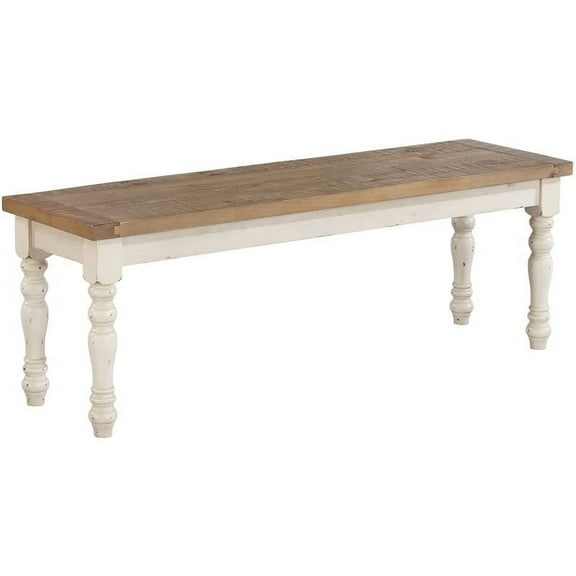 Roundhill Furniture Prato Two-Tone Wood Bench Antique White/Distressed in Oak