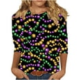 thumbnail image 2 of RKSTN Mardi Gras 3/4 Length Sleeve Womens Tops Oversized Crewneck Carnival Graphic Printed Three Quarter Sleeve T Shirt Women Casual Round Neck Funny Tuesday Carnival Party Loose Short Sleeve Shirt, 2 of 6