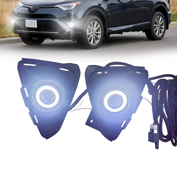 LED Projector Halo Angel Eye DRL Fog Lights w/ Wring For Toyota RAV4 2016-2018