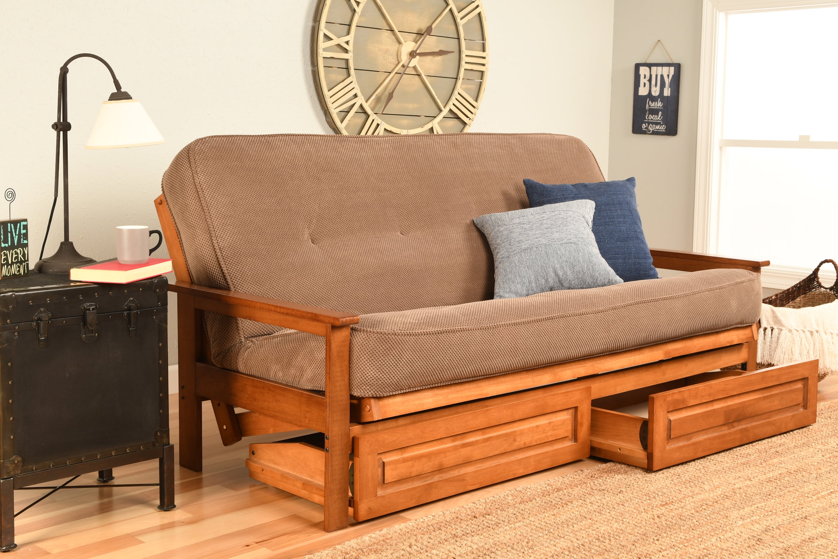 Albany Futon with storage in Barbados Finish, Multiple ColorsMarmont