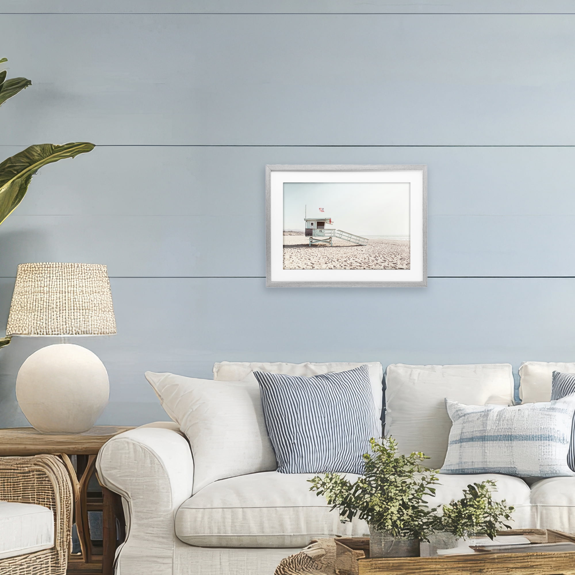 Lifeguard Hut Sunny Day Gray Framed Print Under Glass, design by Sisi and Seb