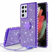 Galaxy Wireless Glitter Case for Samsung Galaxy S21 Ultra Case, Ring Kickstand Bling Cover for Girls Women Diamond Sparkly for Galaxy S21 Ultra Cases - Purple