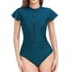 thumbnail image 1 of Traje de baño de una pieza elástico con cremallera frontal y detalle fruncido, XXL con volantes en azul pavo real, 1 of 6