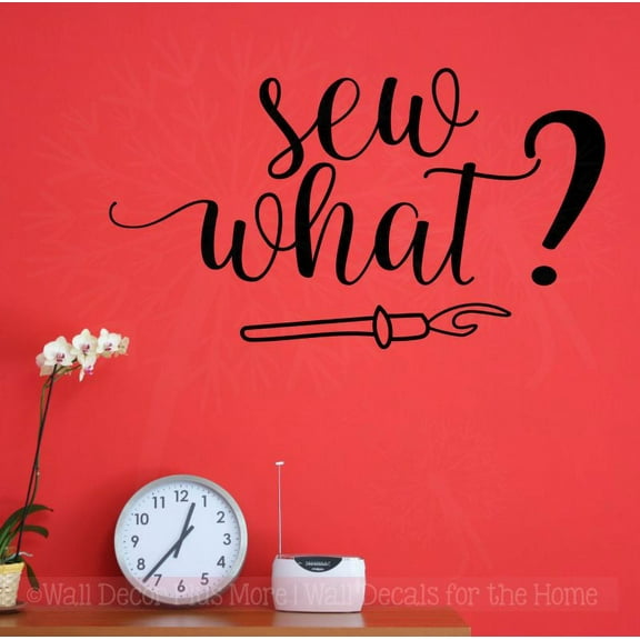 Seamstress Wall Stickers Decor Sew What Vinyl Decals Lettering Crafting Room 23x13-Inch Black