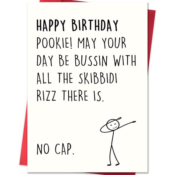 Funny Birthday Card for Pookie – "Happy Birthday Pookie!" with Skibidi Rizz Design – Envelope Included, Blank Inside – Perfect for Friends and Loved Ones