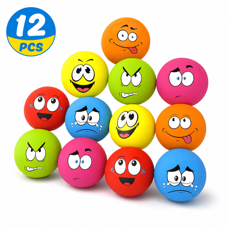 12 Pcs Squeaky Dog Toys Latex Rubber Squeaky Ball Smile Face Emoticon Dog Toys Chewing Interactive Ball Bulk Puppy Lovers Gift for Small Medium Pets Doggie Training(Cute Style)