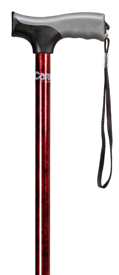 Carex Adjustable Walking Cane with with Soft Grip Derby Handle and Wrist Strap, Designer Red