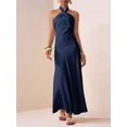 thumbnail image 4 of Blue Elegant Satin Twist Front Halter Neck Long Maxi Dress For Party, 4 of 7