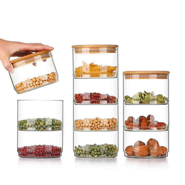 Xingzhi Boîte de Rangement Alimentaire avec Couvercle en Verre Récipient à Poudre Multifonctionnel Scellé Pot Maison Restaurant Fête Voyage 11*11*6cm