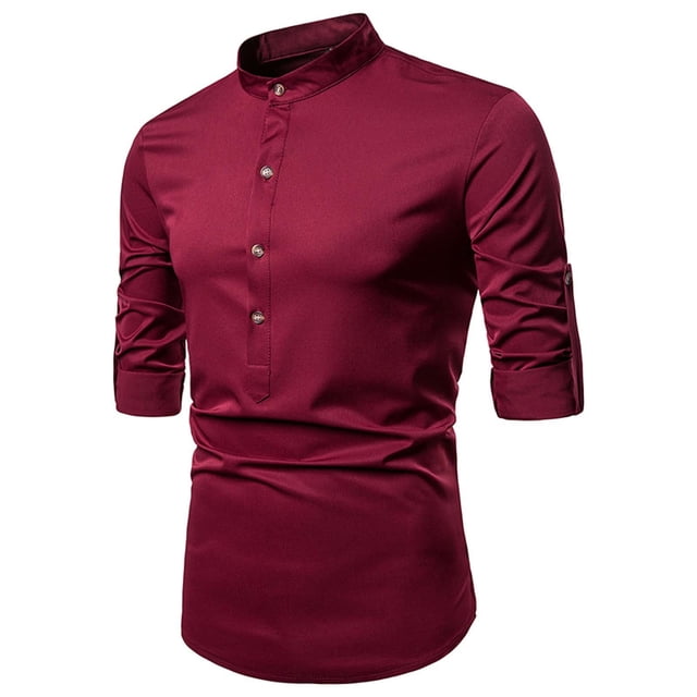 Hombres Casual Sólido de Moda Cuello Alto Manga Variable Jersey Longitud Camisa de Manga Larga Blusa Odeerbi ODB-6