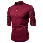 Amtdh Men's Vintage Dress Shirt Clearance Solid Color Lightweight Casual Blouses Mens Breathable Tops Long Sleeve Prom Formal Tuxedo Y2K Button Down Shirt with Tassels for Men Wine_c L