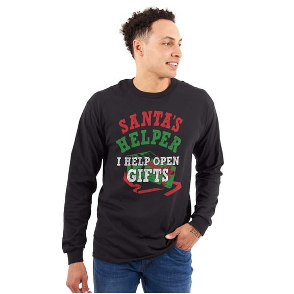 Christmas Santa's Helper Open Presents Plus Size Long Sleeve Graphic Tee Shirt Brisco Brands 3X