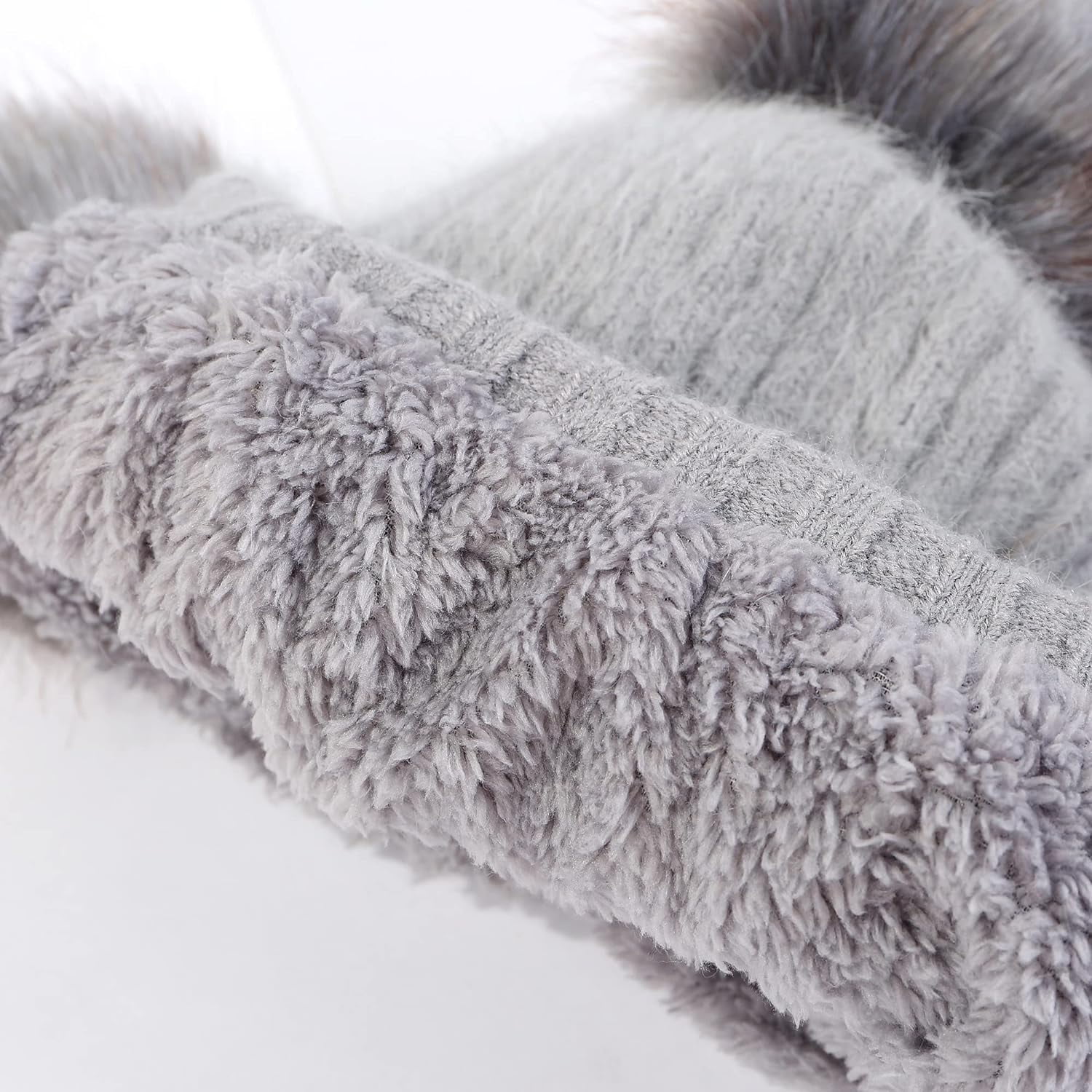 YooGuoGuo Women Winter Beanie Hat Earflap Peruvian Warm Slouchy Fleece Lined 3 Pom Poms Knit Sherpa Fluffy Soft Ski Hats