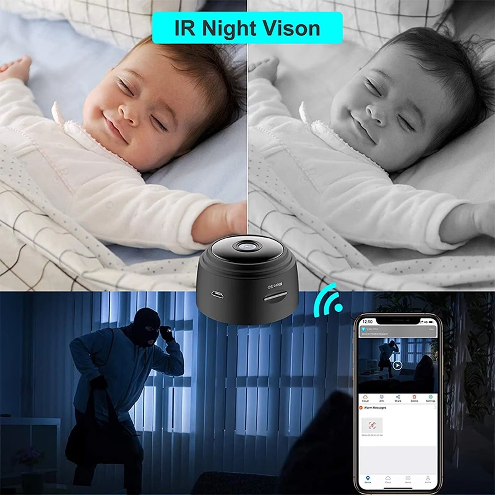 3 pack Mini 1080P HD WiFi Wireless Security Camera Night Vision Home Outdoor Remote Monitoring