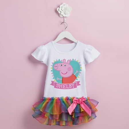 Peppa Pig Heart Rainbow Toddler Girl Personalized Tutu Tee