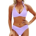 thumbnail image 2 of JoveMarine Women's Solid Color Bikini Set Elegant Two-Piece Swimsuit with Removable Padded Cups & Wire-Free Bra High-Waisted Bottoms for Summer Beach Vacation Pool Party Light Purple XL, 2 of 4