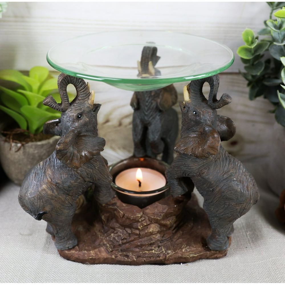 Ebros Trio Elephants Oil Warmer Statue Wax Tart Burner Aroma Diffuser