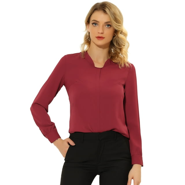 INSPIRE CHIC Blouse en Chiffon à Manches Longues pour Femmes Bureau Travail Couleur Vin Rouge P