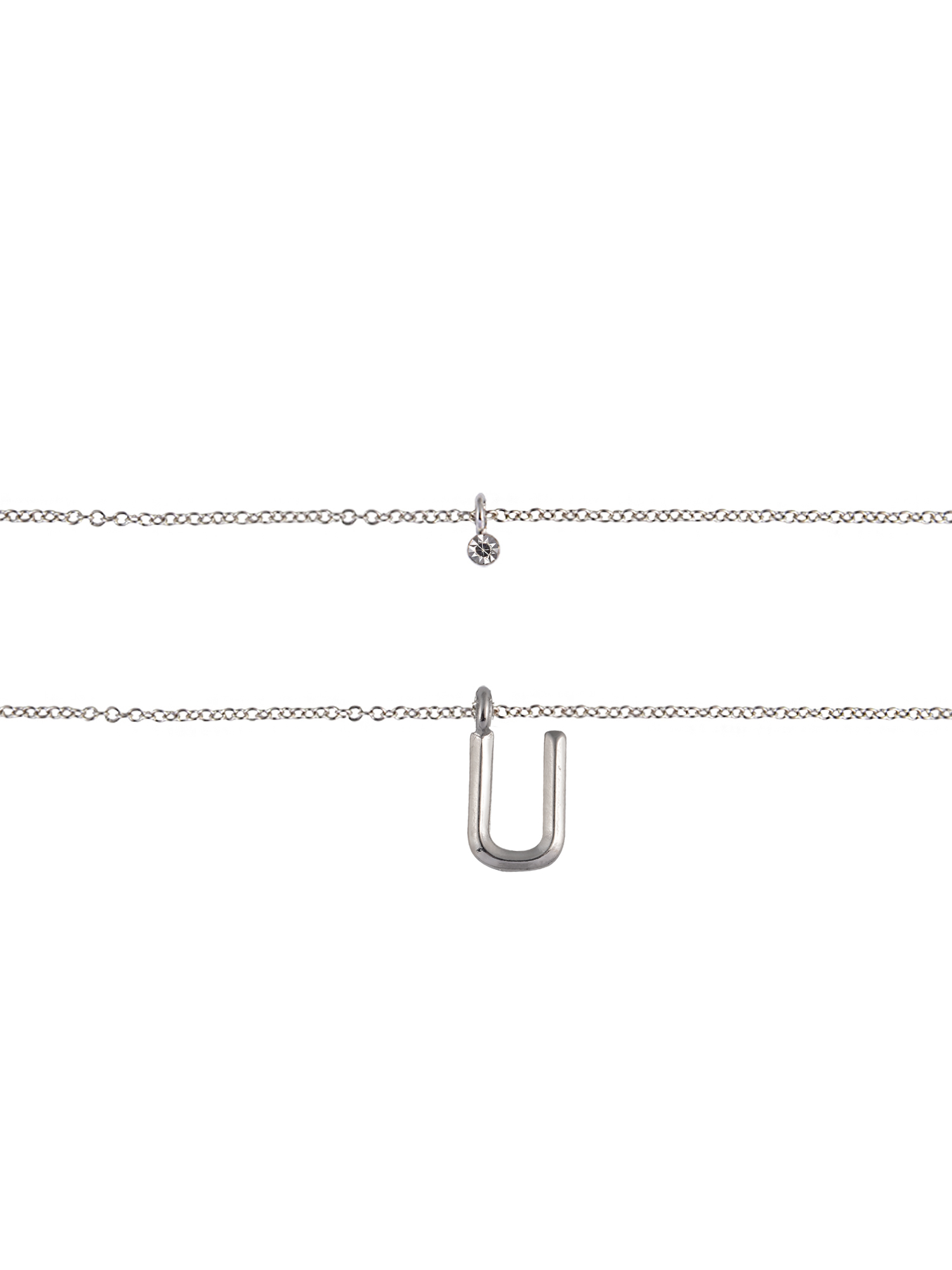 Time and Tru Silvertone Rolo Chain 2 Row Initial "U" Pendant Necklace