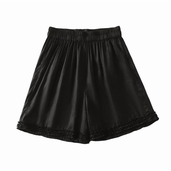Womens Boxer Shorts with Pockets Women’s Ruffle Home Shorts Elastic Waist Lace Shorts Summer Casual Home Sleepwear Loungewear Bottoms Black M