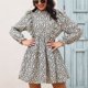 thumbnail image 3 of Vestido de manga larga con cuello levantado y ribete de volantes para mujer Vestido elegante con estampado floral y volantes, 3 of 8