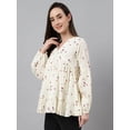thumbnail image 4 of Janasya Indian Women's Off White Cambric Cotton Floral Print Gathered Top (Valentine Collection), 4 of 7