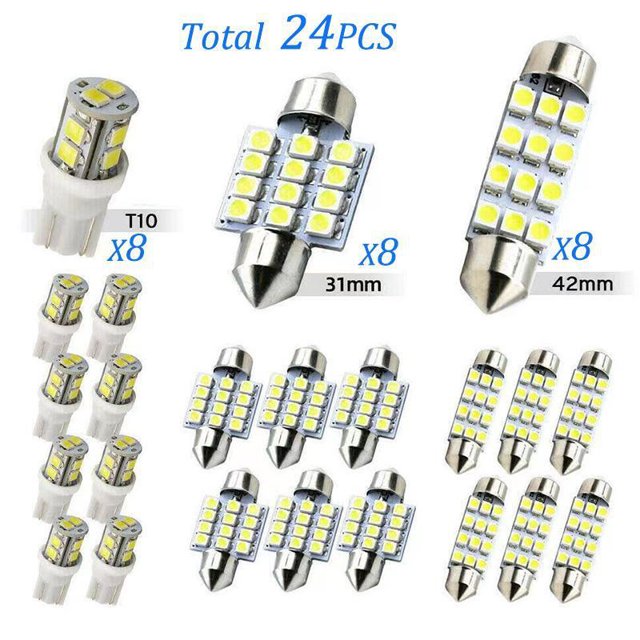 Actualizado 42pcs/28/23/14/13pcs/Set Interior Del Coche Blanco Combo LED Mapa Cúpula Puerta Maletero Luz De La Placa De Matrícula T10 Bombillas Kit De