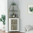 thumbnail image 1 of Modern Gold Corner Wine Bar Cabinet – 5-Tier Sideboard Buffet with Detachable Wine Rack, Glass Holder, Mesh Door, Large Storage for Dining Room, Living Room, Kitchen – Color: Gold, 1 of 7