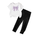 thumbnail image 3 of ITSAME Girls Outfit 2-Piece, Round Neck Bow Printed Top and Casual Pants Summer Casual Fashion Set for Kids White Size 2-3T, 3 of 5