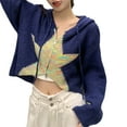 thumbnail image 3 of KOMOO Women Cropped Sweater Cardigan Long Sleeve Knit Hooded Grunge Aesthetic Loose Sweater Outerwear, 3 of 9