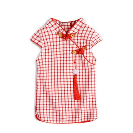 

Toddler Girls Red/White Plaid Classic Chinese Cheongsam Dress Baby Kids Tradition Slim Qipao