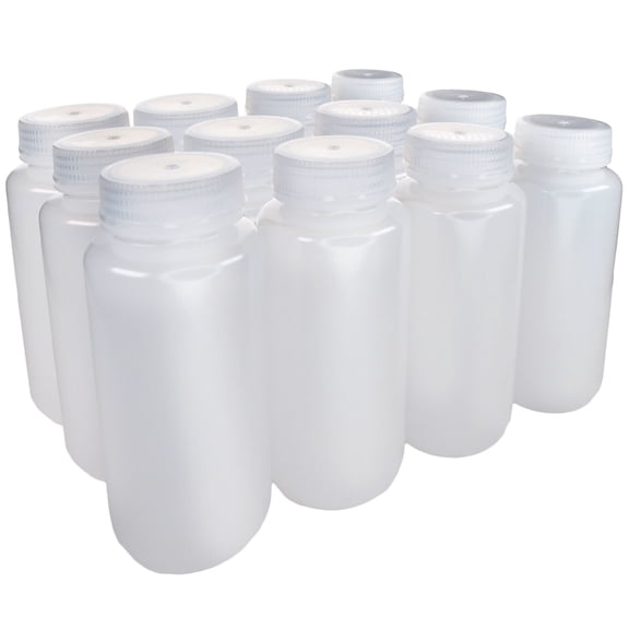 Eisco - 500mL Wide Mouth LDPE Reagent Bottles with Polypropylene Caps, Pack of 12, Non-Sterile, Translucent Laboratory Containers, -100 to 80°C Temperature Range