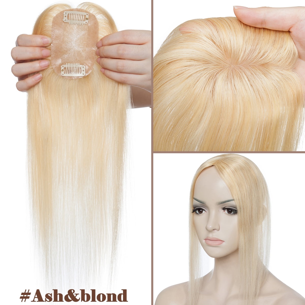 SEGO Clip in Hair Extensions Human Hair Toppers 100% Real Human Hair Silk Base Topper for Thinning Hair Natural Black Hair Pieces