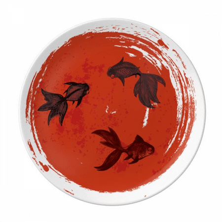 

japan red fish circle portrait plate decorative porcelain salver tableware dinner dish