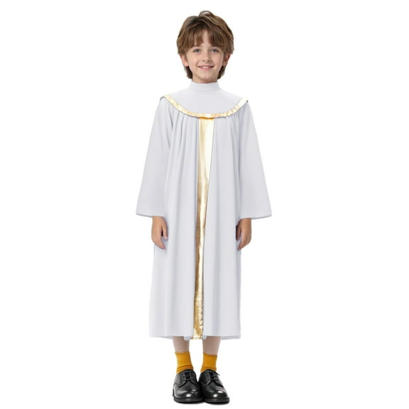 TiaoBug Choir Robe Dress for Kids Girls Boys Metallic Color Block Baptism Church Robes Graduation White 6