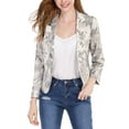 thumbnail image 6 of INSPIRE CHIC Mother's Day Inspired Women's Blazer Open Front Wear-to-Work Summer Crop Suit Jacket XS Beige-Floral, 6 of 9