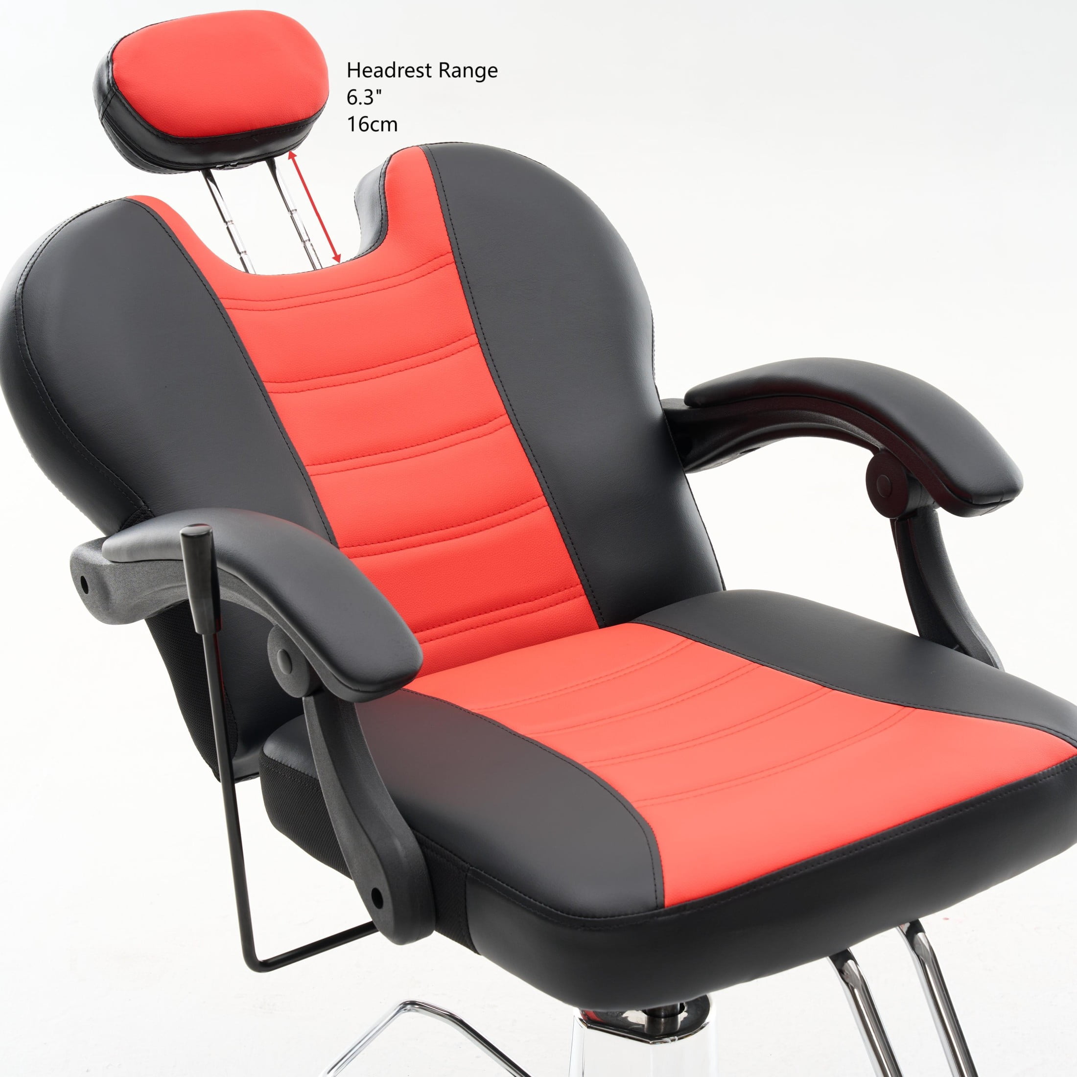 Noble House Heavy Duty Reclining Barber Chair, 360° Swivel Salon Chair with Hydraulic Pump, Black+Red