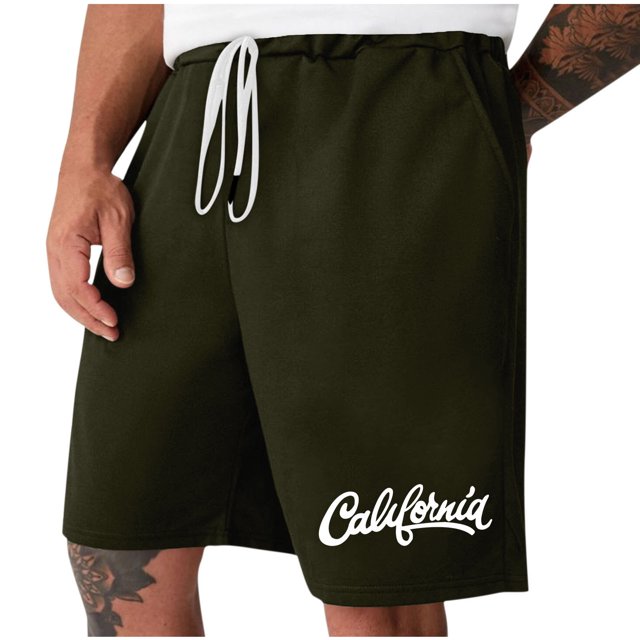 Mens Casual Shorts Lace-Up Elástico Cintura Bolsillo Ejercicio Fitness Hogar Pantalones de Media Longitud para Diario