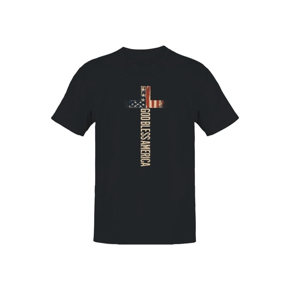 Patriotic Cross 'God Bless America' Men's Black T-shirt