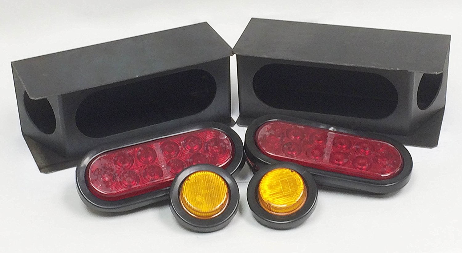 Set of 2 Steel Trailer Angled Light Boxes w/ 6" Red Oval & 2" Round