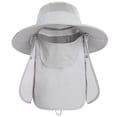 thumbnail image 1 of Sombrero de ala ancha con solapa de cuello desmontable y cubrebocas para hombre y mujer, ideal para pesca, viajes al aire libre, 1 of 7