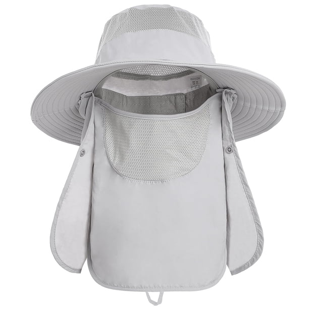 Sombrero de ala ancha con solapa de cuello desmontable y cubrebocas para hombre y mujer, ideal para pesca, viajes al aire libre