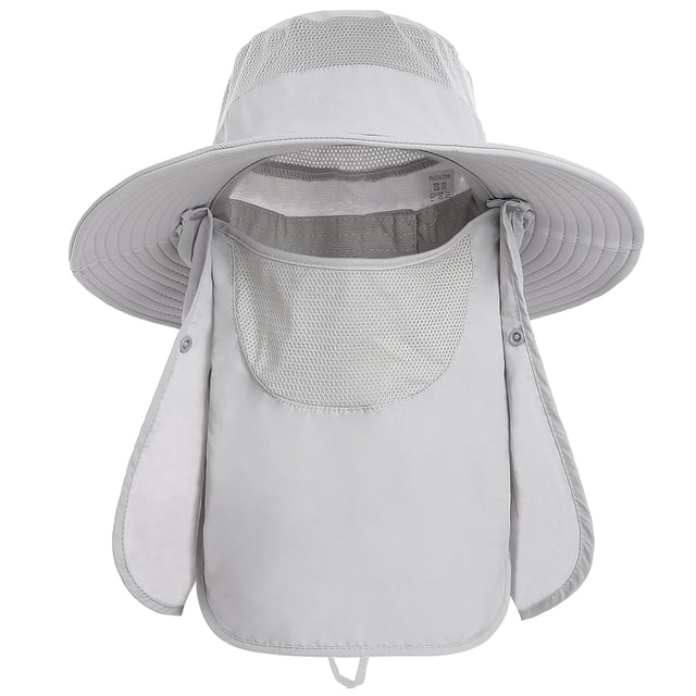 Sombrero de ala ancha con solapa de cuello desmontable y cubrebocas para hombre y mujer, ideal para pesca, viajes al aire libre