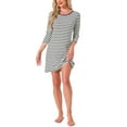 thumbnail image 2 of INSPIRE CHIC Womens Sleepwear Cotton Stripe 3/4 Sleeve Round Neck Midi Contrast Color Soft Sleepdress Nightgown XS Black, 2 of 6