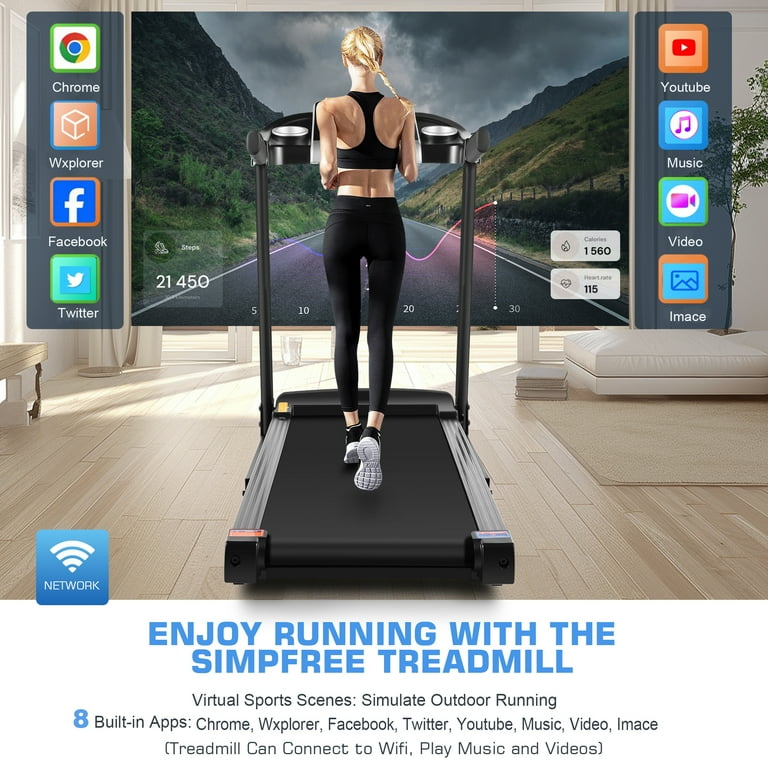 Simpfree 10 HD Touchscreen Treadmill with 3D Virtual Sports 3.25HP Incline Home Use Black Walmart